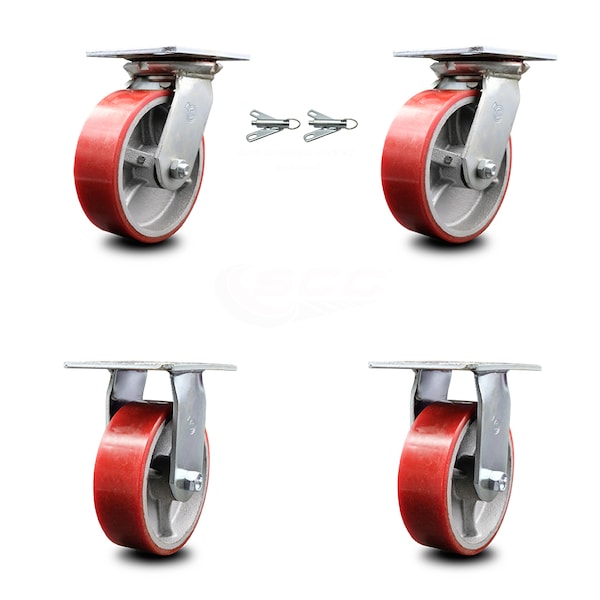 6 Inch Poly on Cast Iron Caster Set with Ball Bearing 2 Swivel Lock 2 Rigid SCC